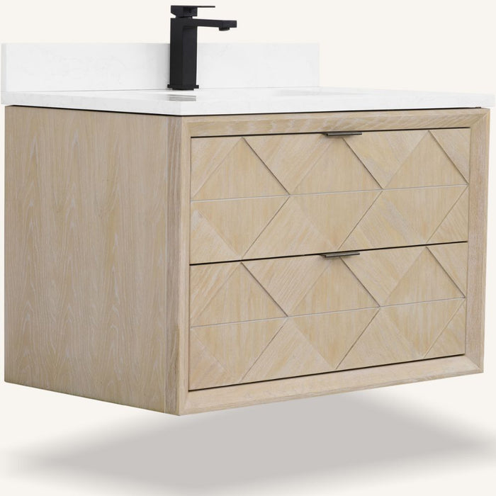 36" Vanity Whitewashed Oak Finish With 1" Thick White Artificial Stone