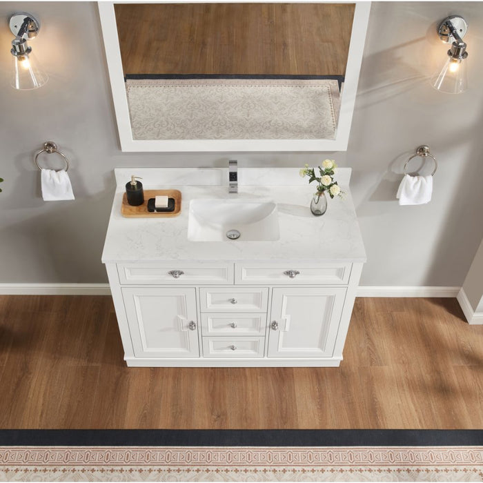 Mistral 48" White Solid Wood Vanity with Artificial Stone Top, Undermount Sink & 5 Dovetail Drawers