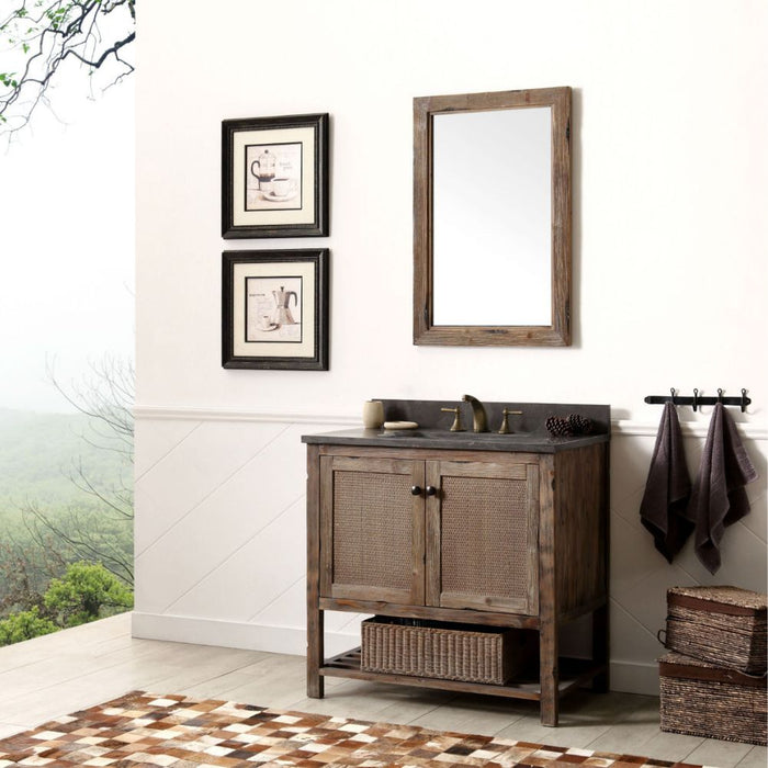 Luna 36" Solid Wood Bathroom Vanity Cabinet with Moon Stone Top & White Ceramic Sink - 2 Door Storage