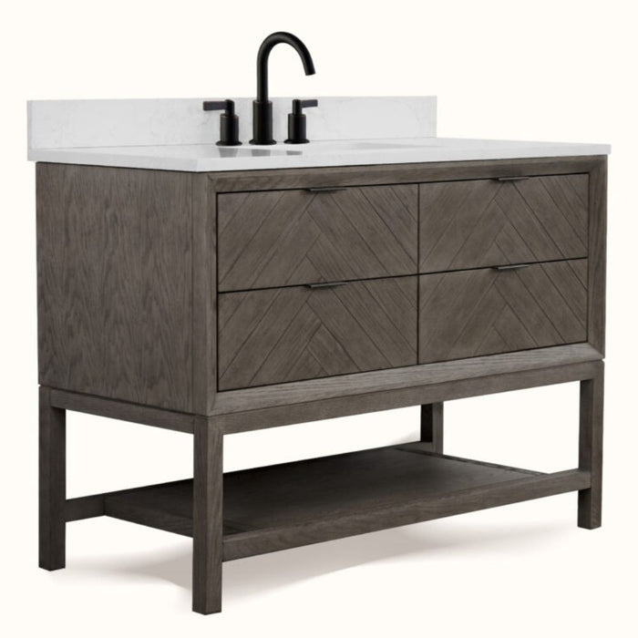 Alinia Modern 48" Grey Oak Single Bathroom Vanity – Freestanding with 1" White Artificial Stone Top & 4 Drawers