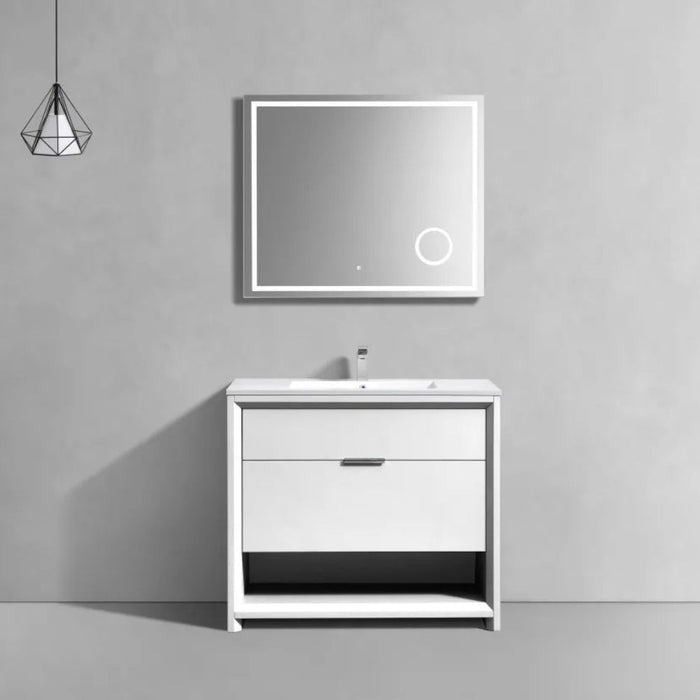 Aquamarine 40" White Modern Bathroom Vanity – Fully Assembled with Dual Drawers