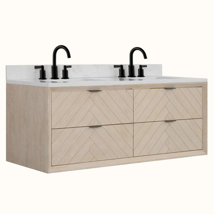 Tannis 60" Whitewashed Oak Bathroom Vanity with White Artificial Stone Top – Traditional 4-Drawer Design