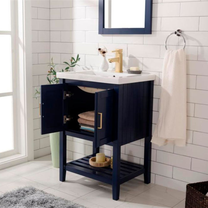 Ajani 24" Blue Wood Bathroom Vanity with White Ceramic Top – Single Sink 2-Door