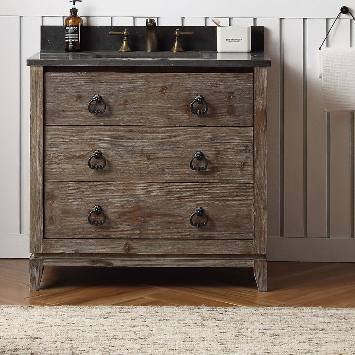 Dauphine 36" Wood Bathroom Vanity Set with Moon Stone Top, White Ceramic Sink & 3 Drawers