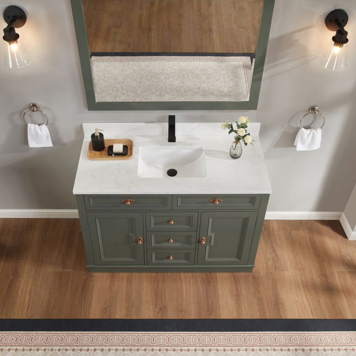 48" Jonesy Pewter Green Single Sink Wood Vanity - Undermount Basin & Artificial Stone Top