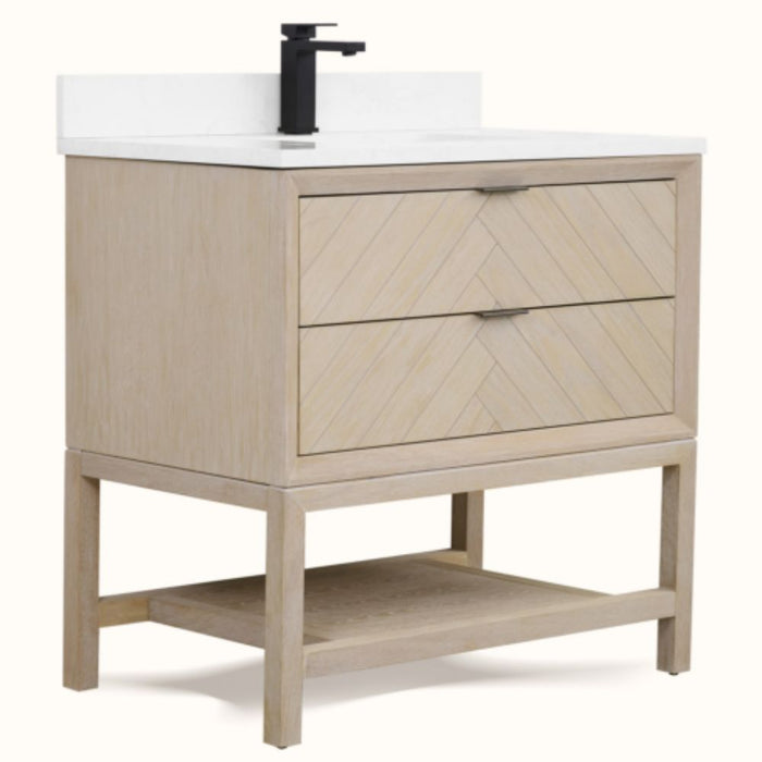 Dalini 36" Single Sink Vanity in Whitewashed Oak Finish – 1" Artificial Stone Countertop with Soft-Close Drawers