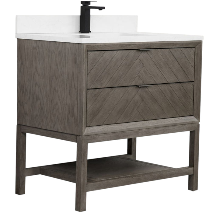 Felicia 36" Grey Oak Bathroom Vanity with White Artificial Stone Top – Modern Single Sink with 2 Drawers