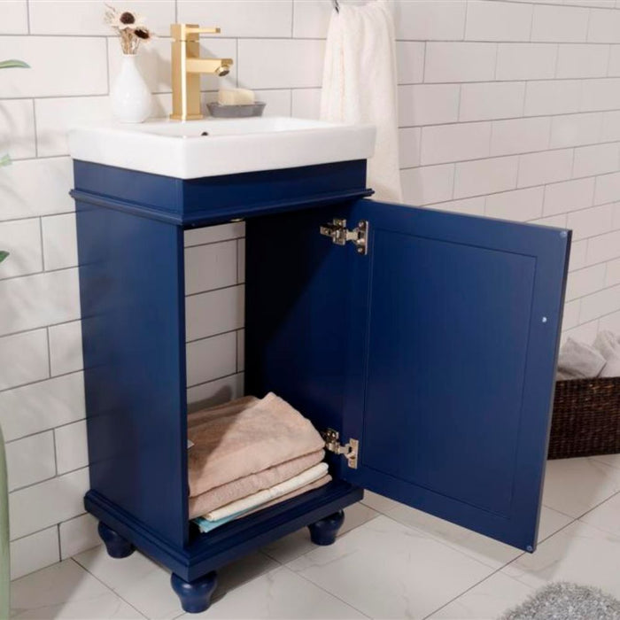 Ambrosia Blue 18" Bathroom Vanity Cabinet with White Ceramic Top – Contemporary Single Faucet Ready