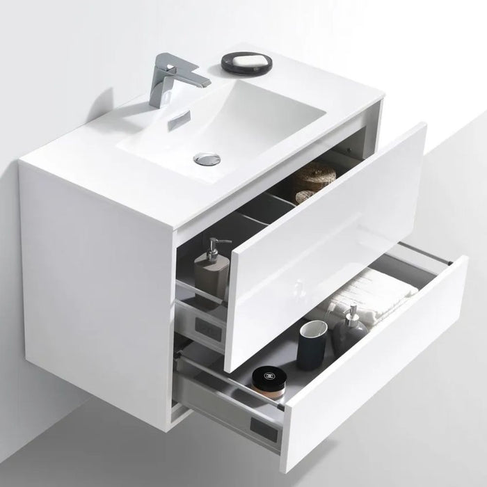 Lavana 36" White Wall Mount Modern Bathroom Vanity – High Gloss Finish with Push-Open Drawers