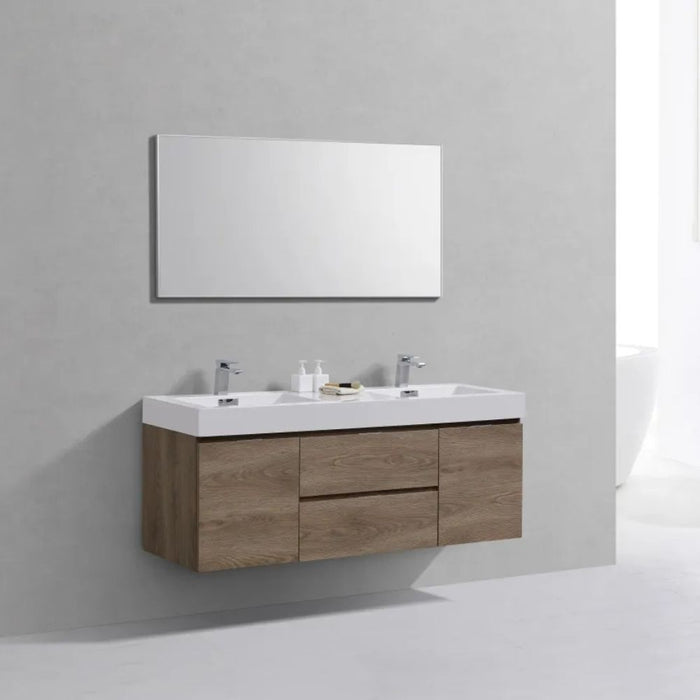 Bliss 60" Double  Sink Butternut Wall Mount Modern Bathroom Vanity