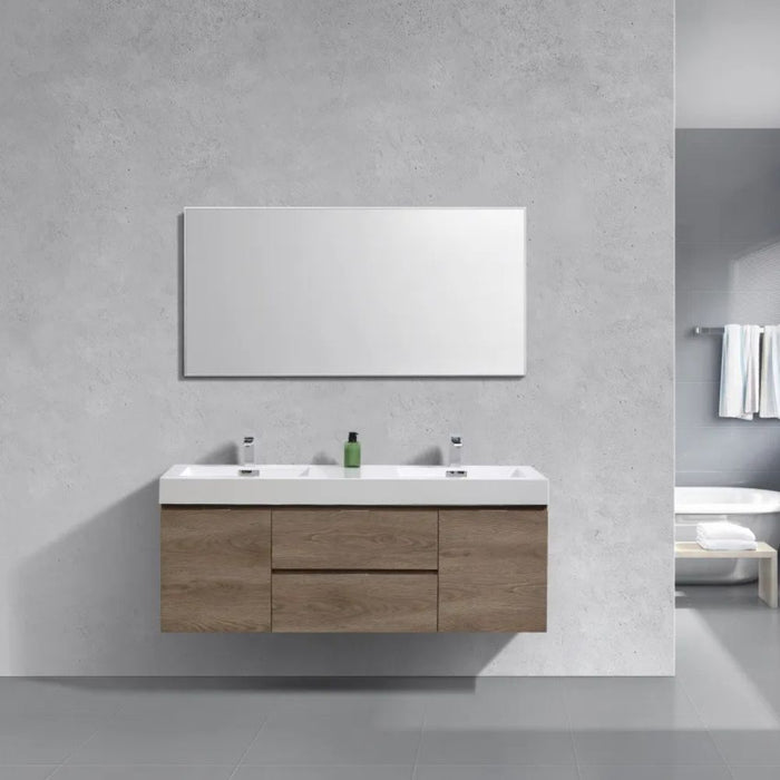 Bliss 60" Double  Sink Butternut Wall Mount Modern Bathroom Vanity