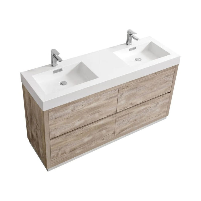 Shaelynn 60" Double Sink Nature Wood Wall Mount Bathroom Vanity - Modern Style with Soft-Close Drawers