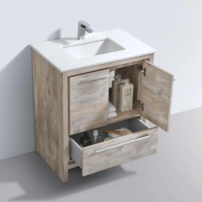 Regut 30" Nature Wood Bathroom Vanity with White Quartz Counter – Modern Single Hole Faucet Ready