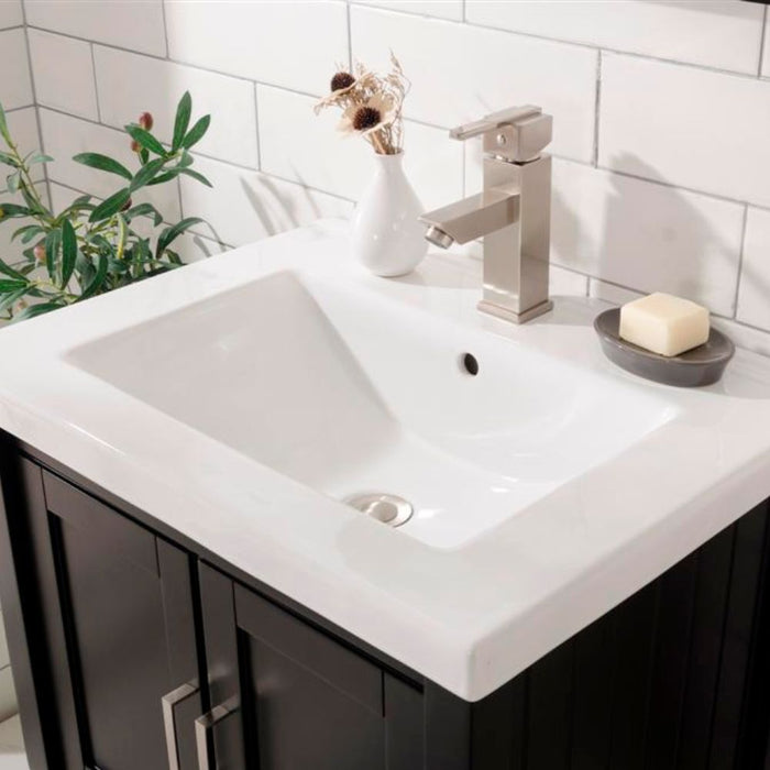 Sabryna 24" Espresso Wood Single Sink Bathroom Vanity – Traditional Style White Ceramic Top