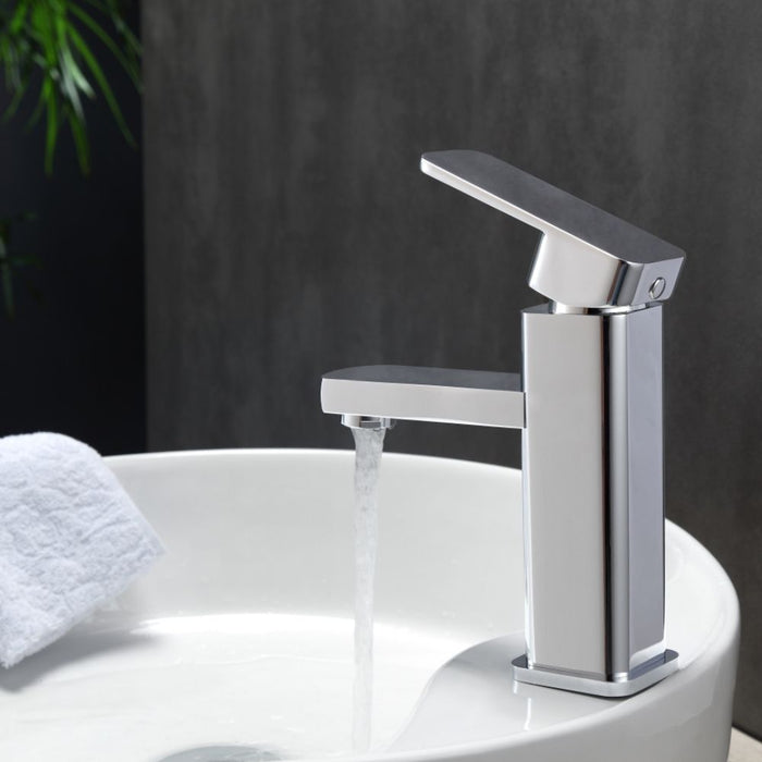 Arion Chrome Bathroom Vanity Faucet Single Hole – Modern Solid Brass with Flexible Braided Hoses