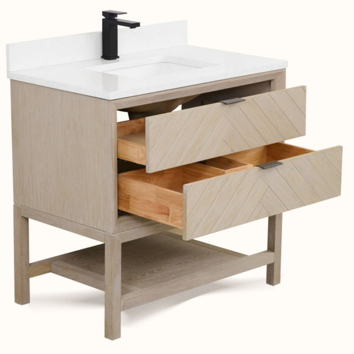 Dalini 36" Single Sink Vanity in Whitewashed Oak Finish – 1" Artificial Stone Countertop with Soft-Close Drawers