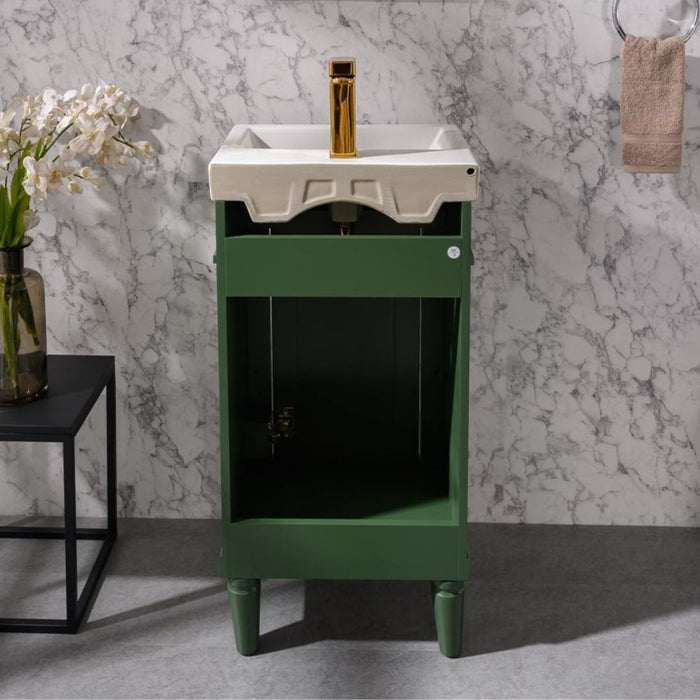 Bardot 18" Green Sink Vanity – Compact Single Door with White Ceramic Basin