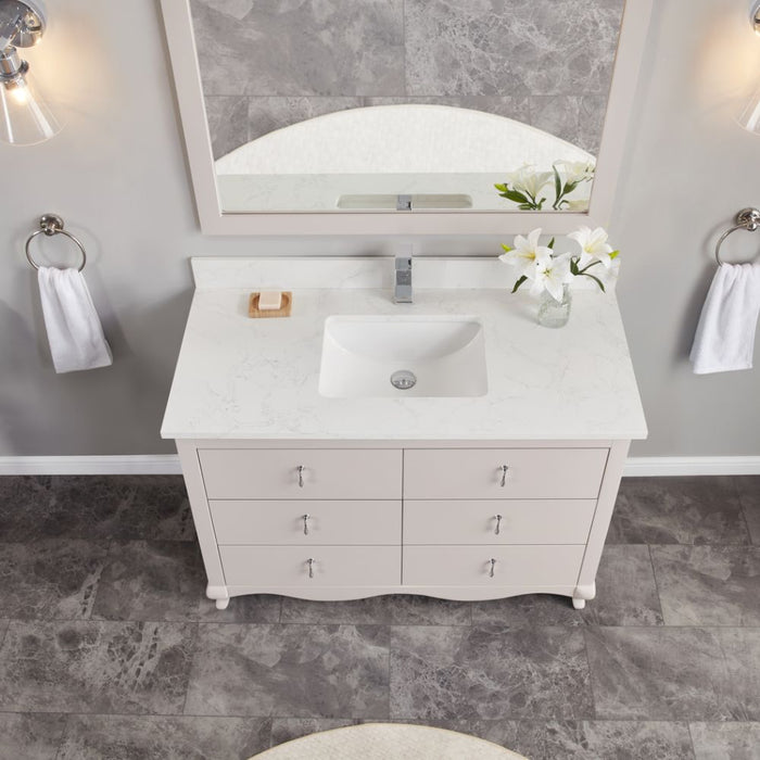 Adalwin 48" Dreamy White Solid Wood Bathroom Vanity - 6 Dovetail Drawers & Artificial Stone Top