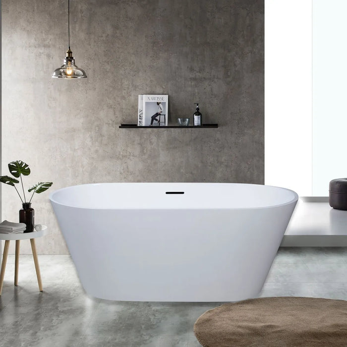 Marlyn 59-Inches Modern Freestanding Bathtub – White Acrylic Luxury Tub