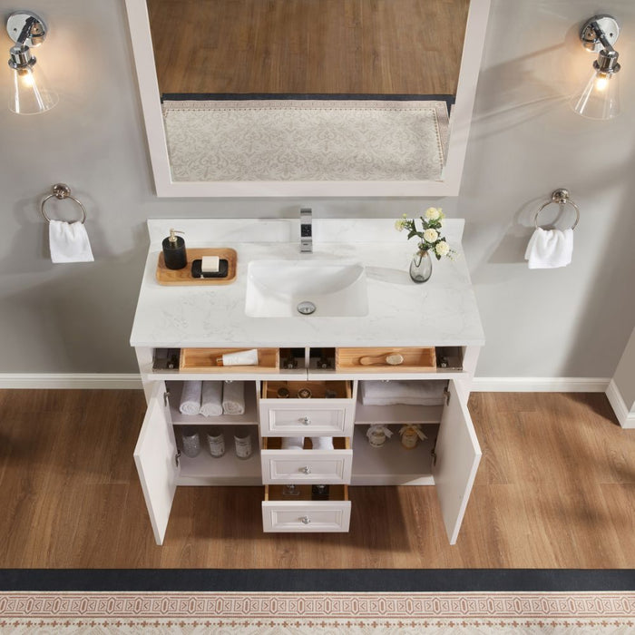48" White Solid Wood Single Sink Vanity Viveka with Undermount Basin & Soft-Close Drawers