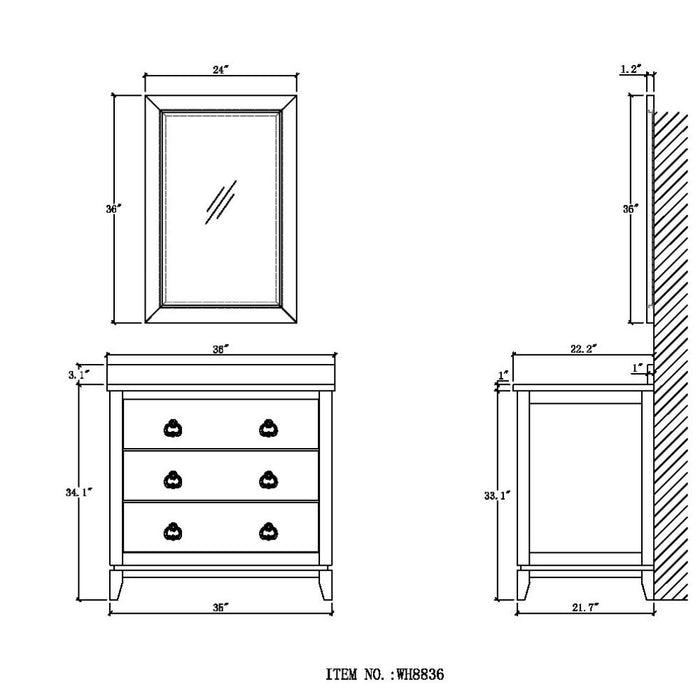 Dauphine 36" Wood Bathroom Vanity Set with Moon Stone Top, White Ceramic Sink & 3 Drawers