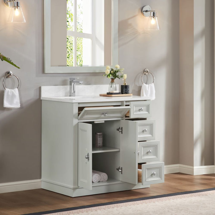 Vali 36" Silver Strand Finish Solid Wood Sink Vanity With 1" Artificial Stone Top