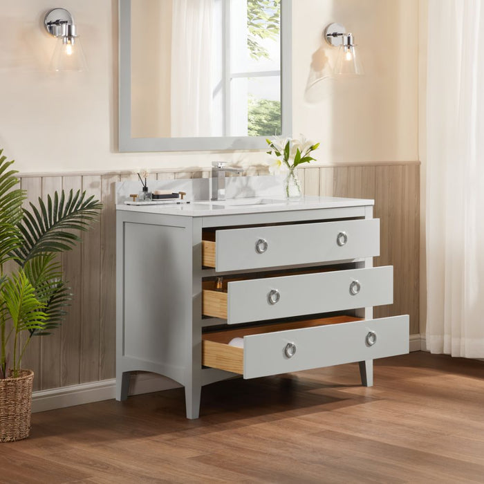 Agnew Silver Strand 42" Silver Sink Vanity – Solid Wood, Artificial Stone Top, Soft-Close Drawers