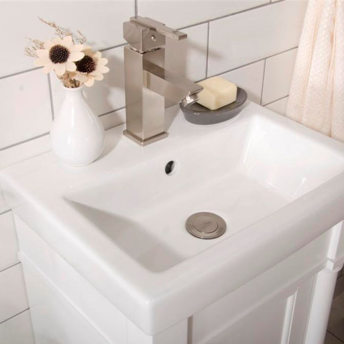 Contemporary 18" White Ceramic Bathroom Vanity Set with Pre-Drilled Faucet Hole – Single Door Cabinet