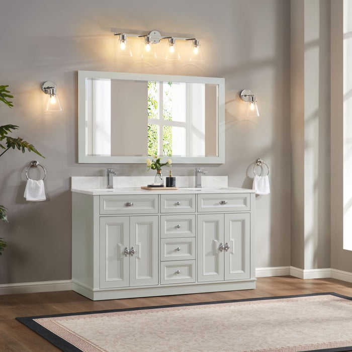 Rosine 60" Single Sink Bathroom Vanity Solid Wood Silver Strand with Artificial Stone Top & Soft Close Drawers