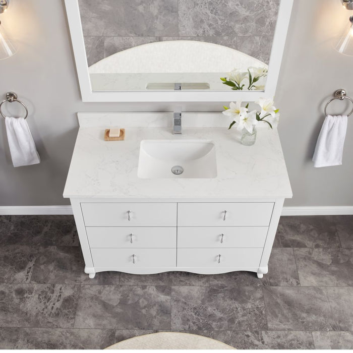 Leyton 48" White Single Sink Vanity - Solid Wood Construction with 1" Stone Countertop & 6 Drawers