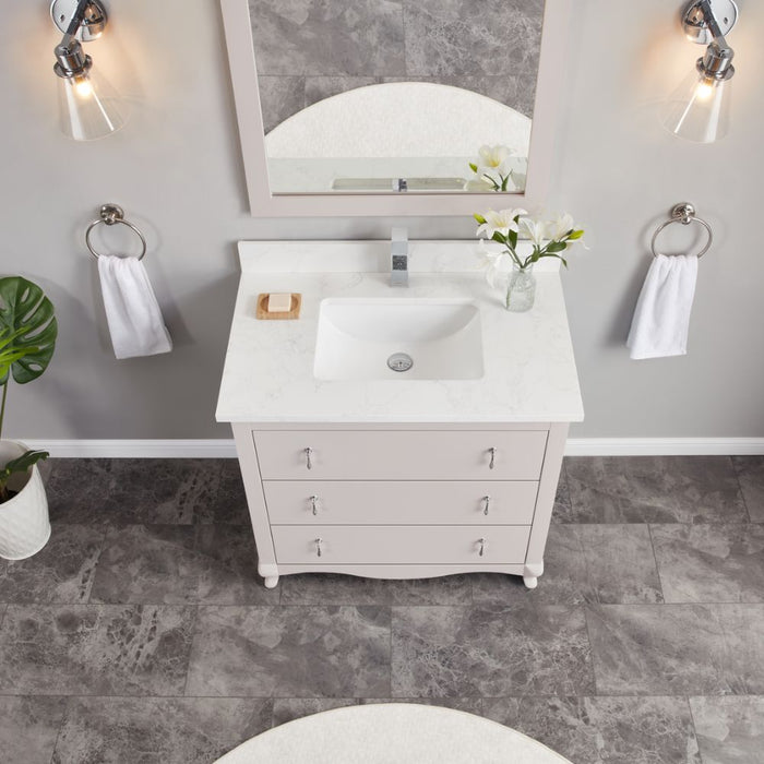 Baretta 36" Dreamy Solid Wood Bathroom Vanity in White – Contemporary Style with Stone Countertop