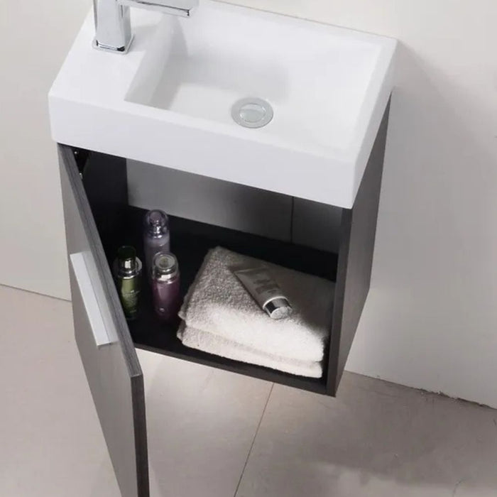 Ponzi 18" Gray Oak Marine Veneer Modern Bathroom Vanity – Wall Mount Single Door with Acrylic Integrated Sink