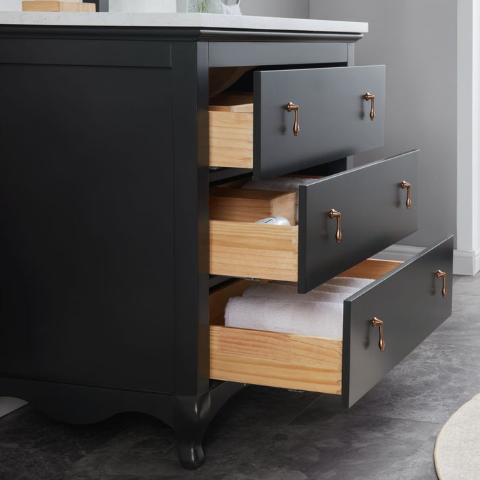 Zaira 36" Solid Wood Vanity – Matte Black Bathroom Cabinet with Artificial Stone Countertop