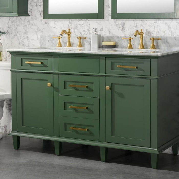 Annabelle 54" Green Wood Double Sink Vanity – Carrara Top, Soft Close Drawers
