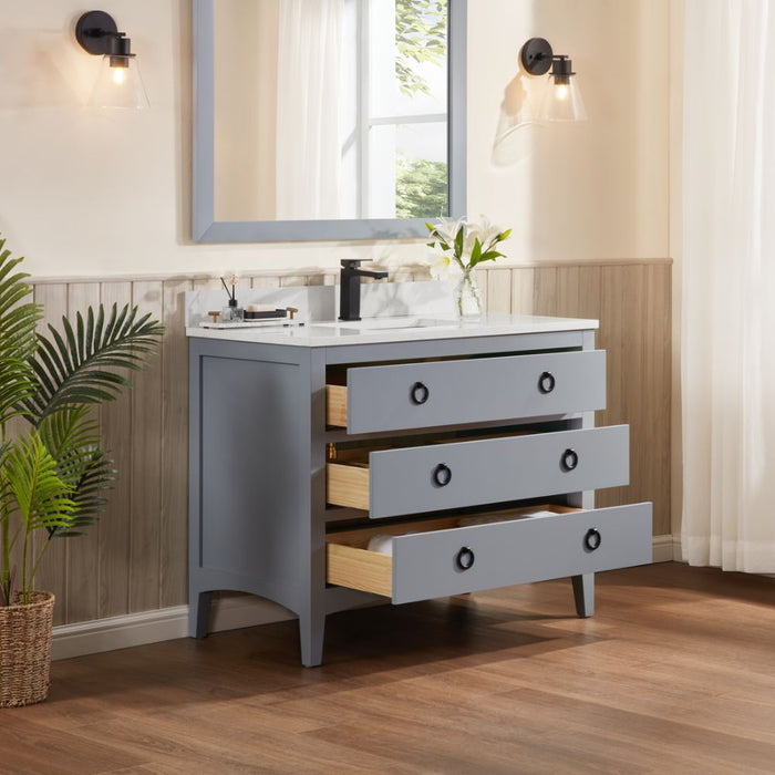 42" Lancashire Cadet Solid Wood Bathroom Vanity with Artificial Stone Top & Soft-Close Drawers