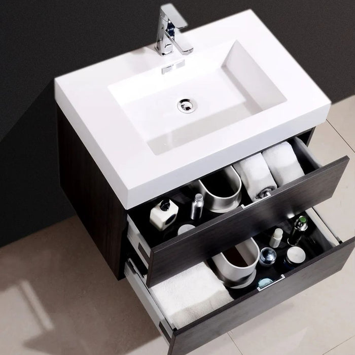 Columbo 30" Gray Oak Marine Veneer Wall Mount Bathroom Vanity – Modern Single Sink with Soft-Closing Drawers