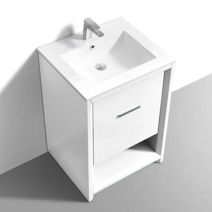 Nita 24" Modern Gloss White Bathroom Vanity – Ready to Install with Acrylic Composite Countertop