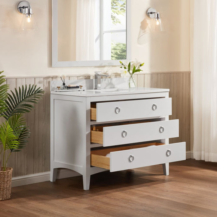 Toulan 42" White Solid Wood Bathroom Vanity – Single Sink with Pre-Drilled Top