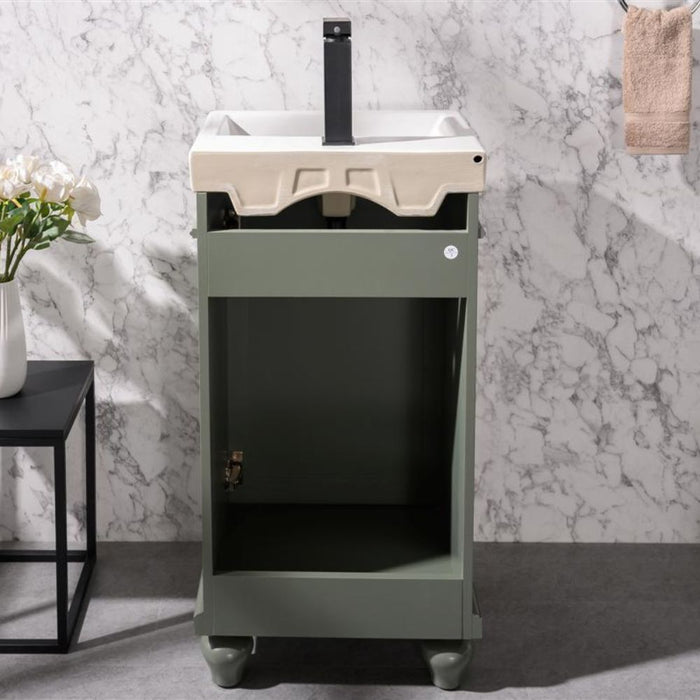 18" Avalon Green Single Sink Vanity Cabinet – Solid Poplar with White Ceramic Top & Pre-drilled Faucet Hole