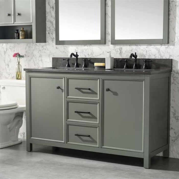 Mars 54" Modern Double Sink Bathroom Vanity Pewter Green Finish Blue Stone Top with Storage Cabinet and Drawers