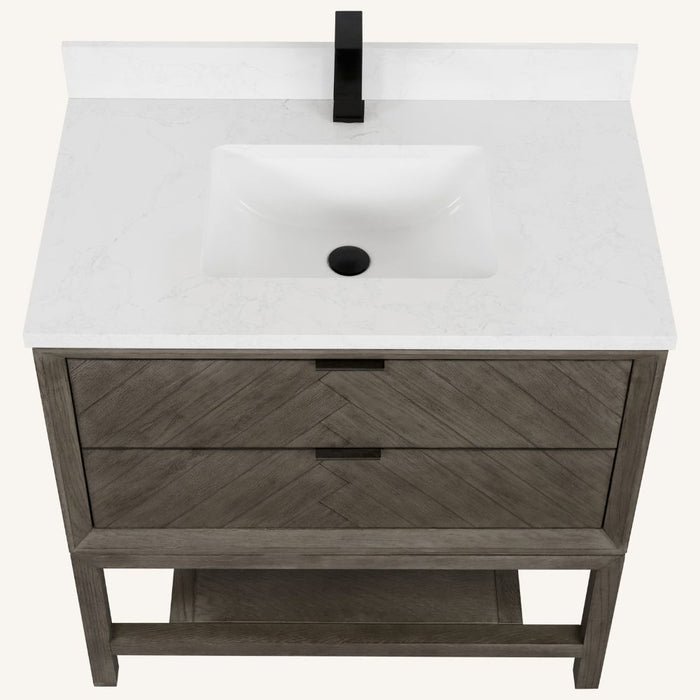 Felicia 36" Grey Oak Bathroom Vanity with White Artificial Stone Top – Modern Single Sink with 2 Drawers