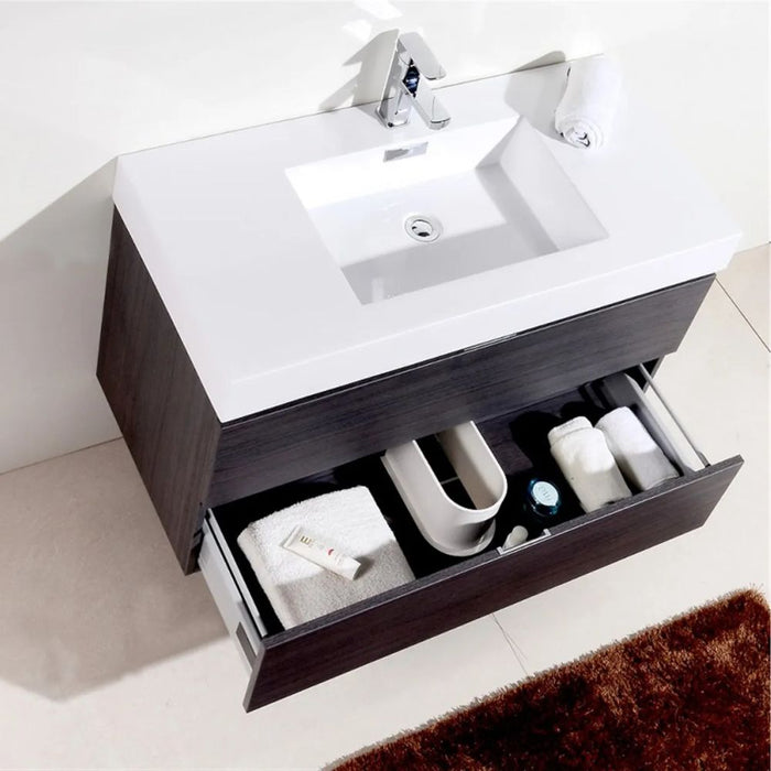 Isak 40" Gray Oak Wall Mounted Bathroom Vanity – Modern Design with Integrated Acrylic Sink