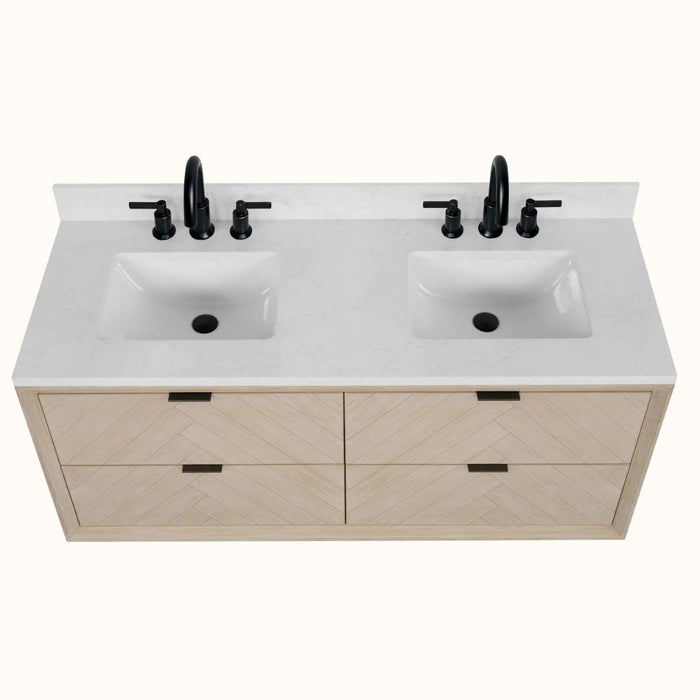 Tannis 60" Whitewashed Oak Bathroom Vanity with White Artificial Stone Top – Traditional 4-Drawer Design