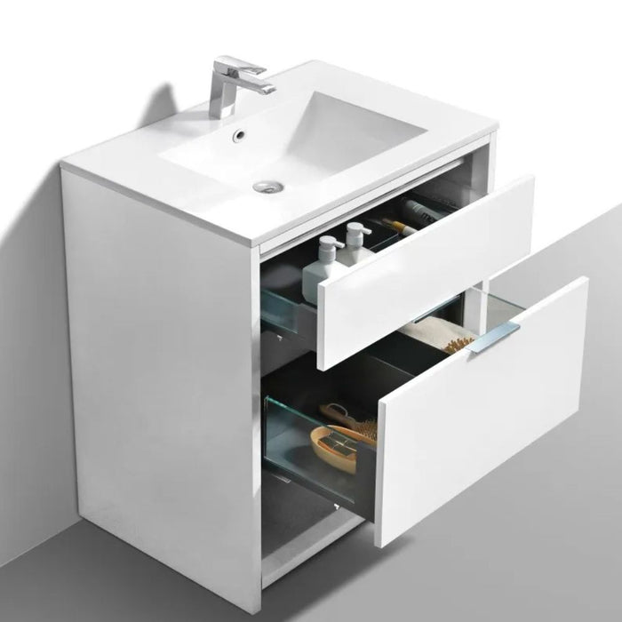Idola 32" Gloss White Modern Bathroom Vanity – Fully Assembled Wall-Mount with Soft-Closing Storage