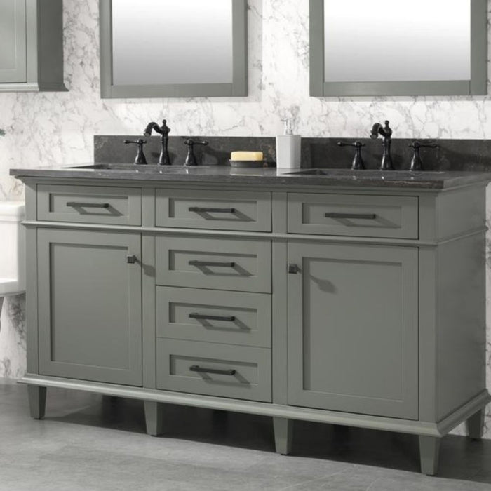 Sylvia Pewter 60" Bathroom Vanity – Green Finish, Double Sink, Stone Top