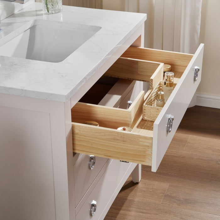 Wylie 36" Classic White Solid Wood Bathroom Vanity - 1" Stone Top, 3 Dovetail Drawers, Free-Standing