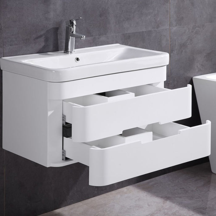 Remi 32" White PVC Single Bathroom Vanity – Modern Freestanding Vanity with LED Mirror & DTC Soft Close Hardware