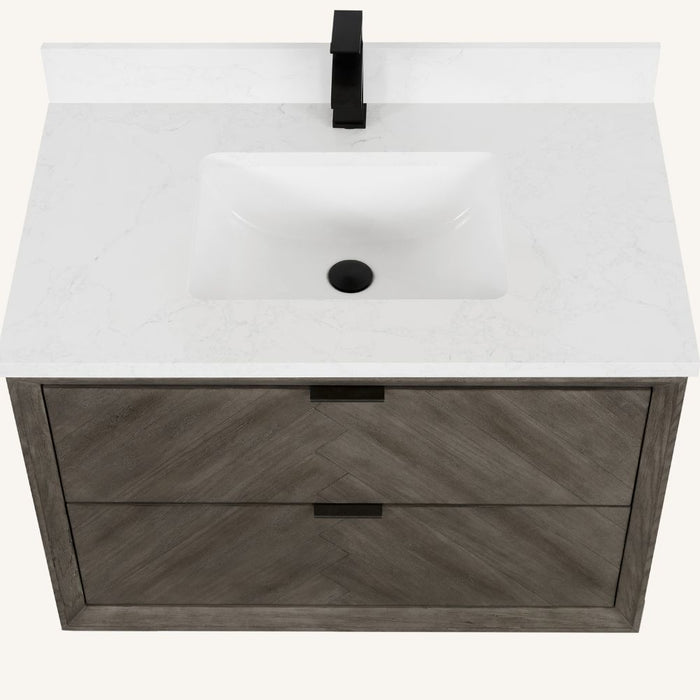 Lahoma 36" Grey Oak Single Vanity – Modern Freestanding Bathroom Cabinet with White Artificial Stone Top
