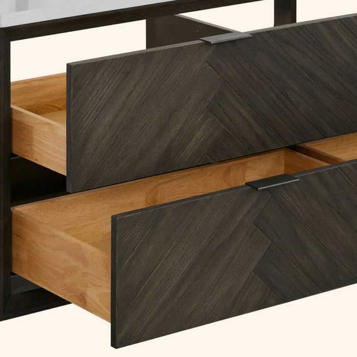 Essential Collection 60" Brown Oak Finish Single Bathroom Vanity – Modern Style with 1" Artificial Stone Top & 4-Drawer Storage