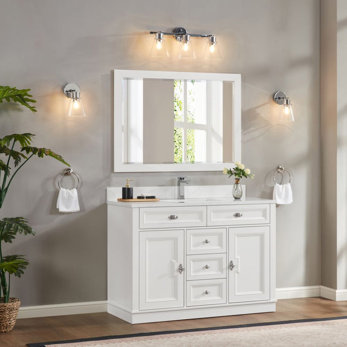 Mistral 48" White Solid Wood Vanity with Artificial Stone Top, Undermount Sink & 5 Dovetail Drawers